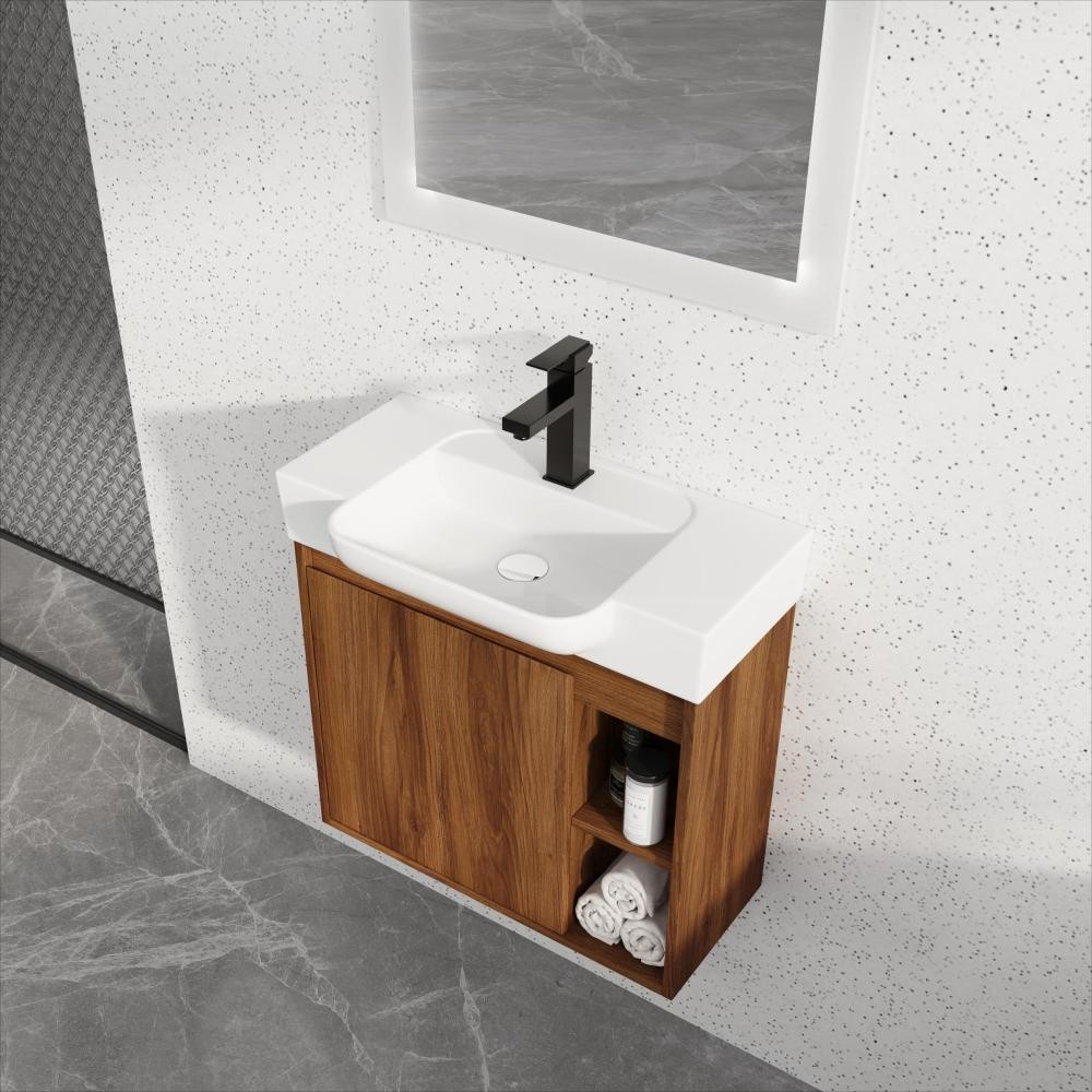 24” Wall-Mounted Bathroom Vanity with White Ceramic Sink & Soft-Close Door
