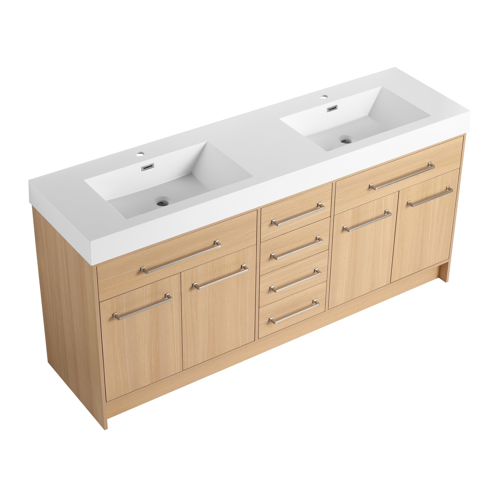 72 in Plywood Bathroom Vanity Freestanding W/Double Resin Sink+4 Doors 6 Drawers