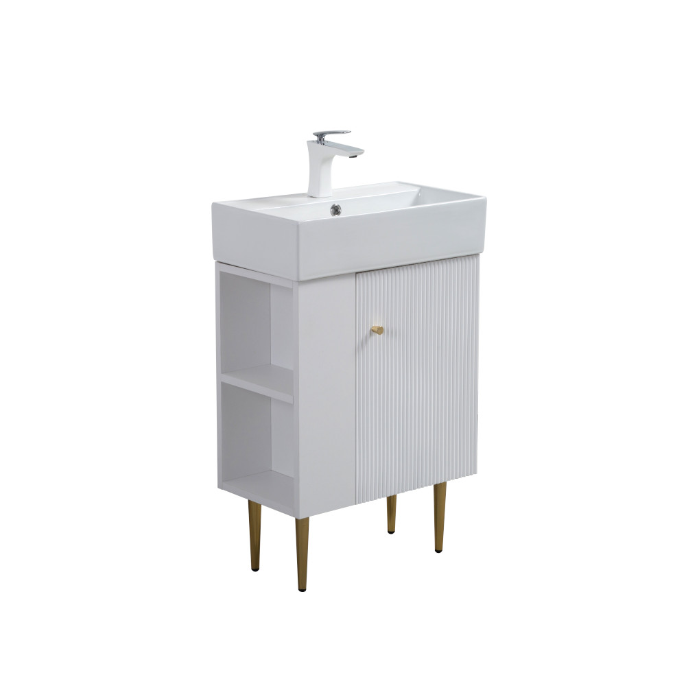 21.6″ Bathroom Vanity Base, Soft-Close Doors, Gray, Solid Wood, Open Shelf