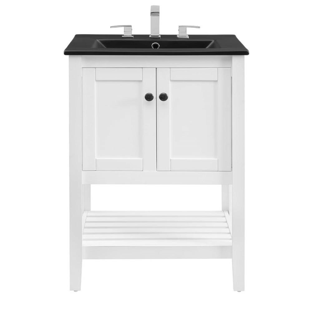 Modway Prestige 24″ Modern Wood/Ceramic Bathroom Vanity in White/Black