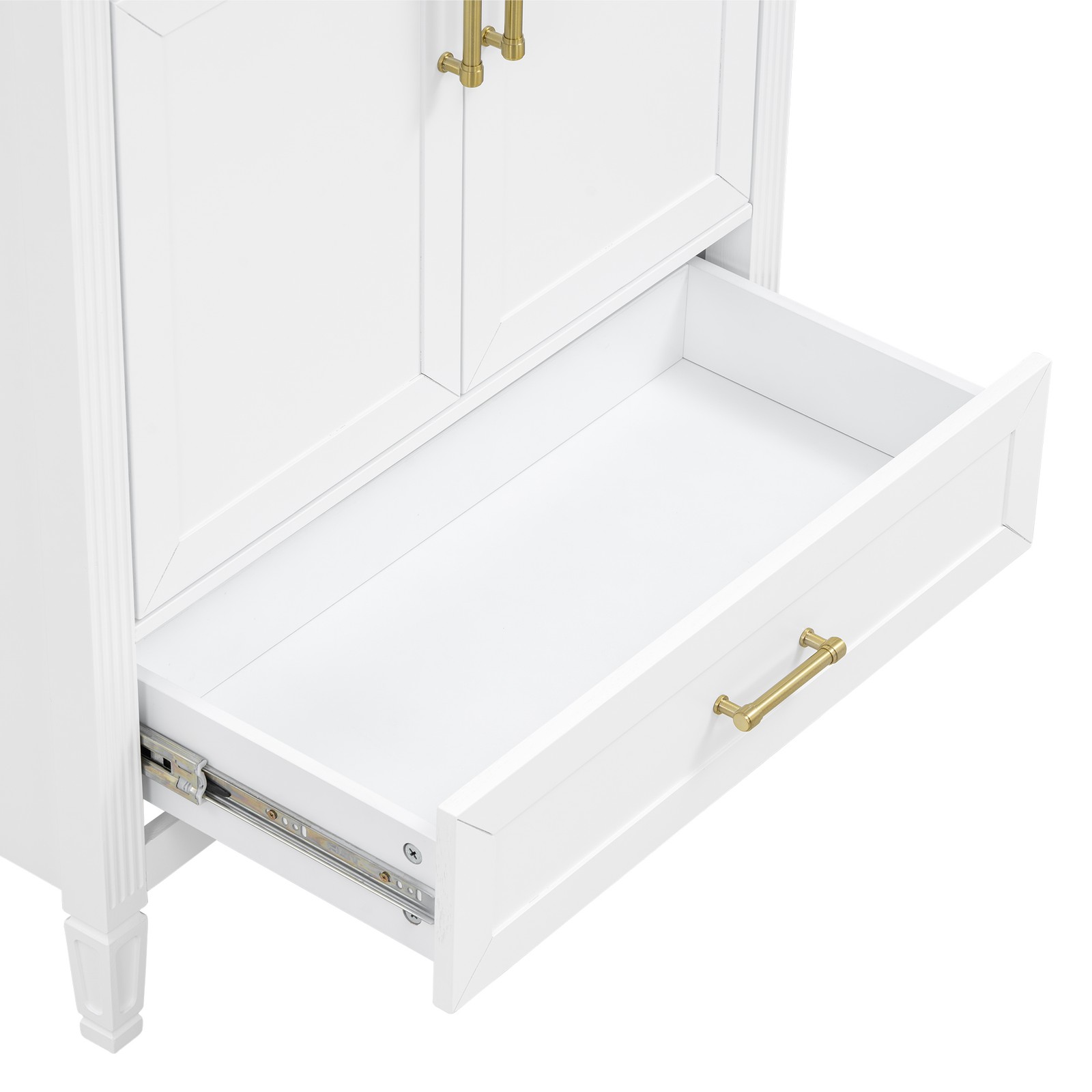 30″ White Fluted Bathroom Vanity with Ceramic Sink, Soft-Close