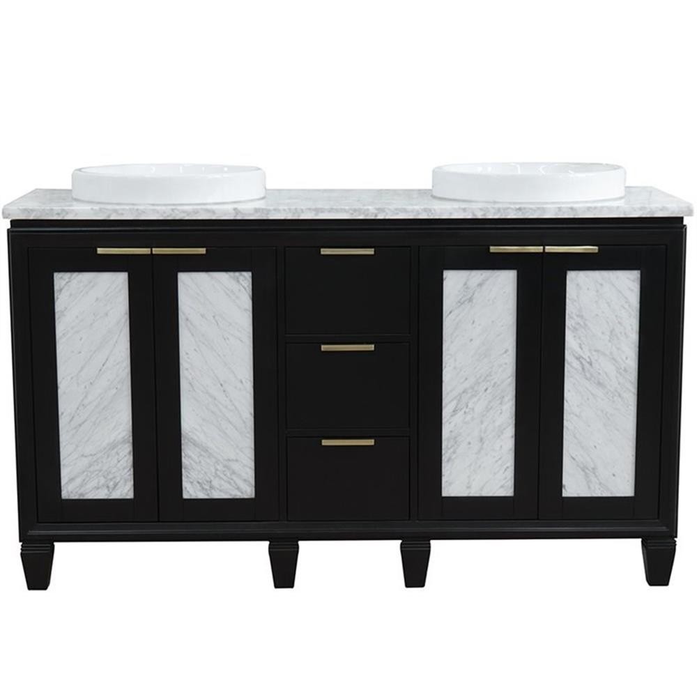 Trento 61″ Double Round Sink Solid Wood Vanity in Blue/White Carrara