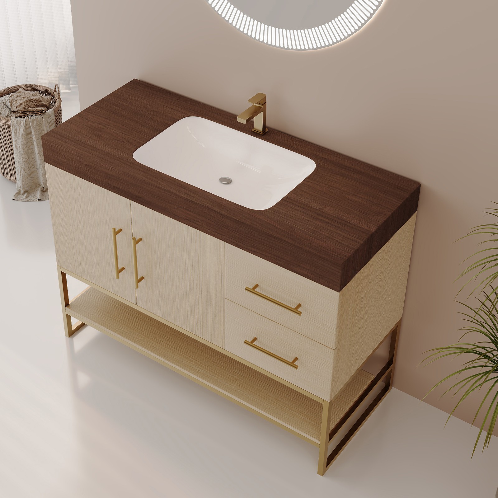 36″ Free-Standing Bathroom Vanity w/Seamless Ceramic Sink & Sintered Stone Top