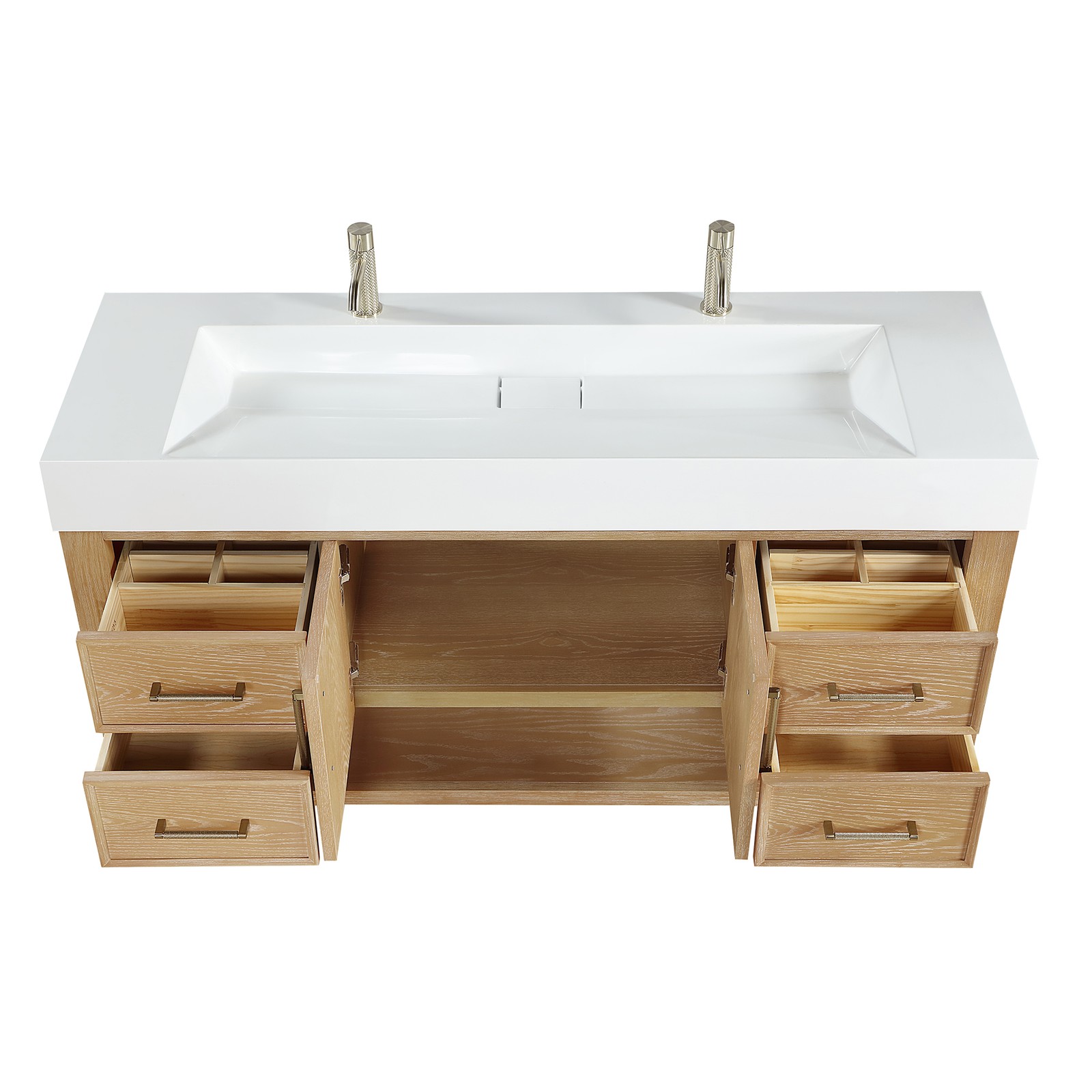 Vera 60″ Single Bath Vanity in Washed Ash Grey w/ White Integrated Sink & Mirror
