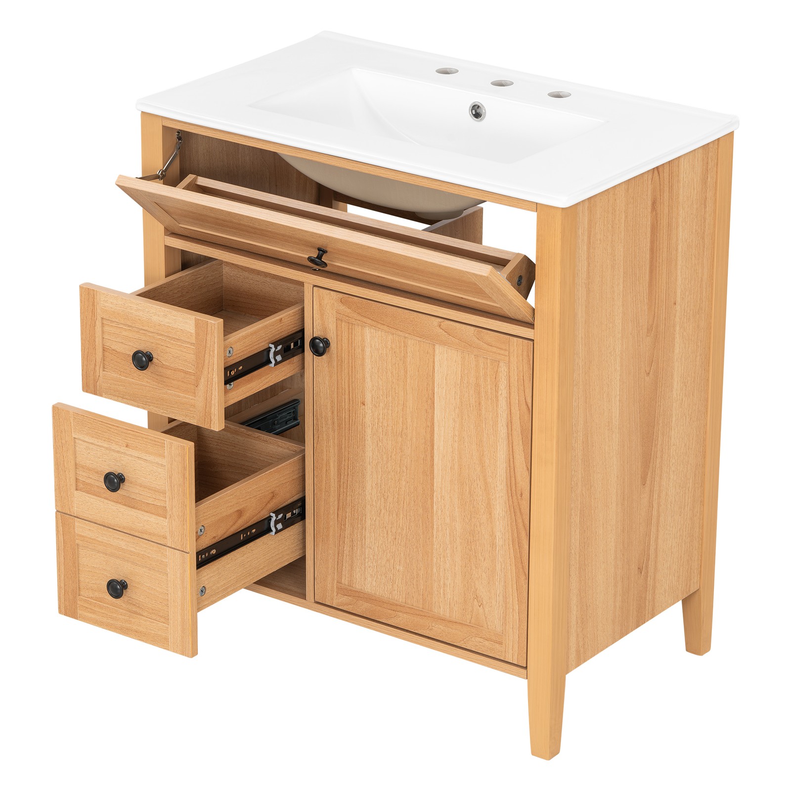 30″ Bathroom Vanity with Sink, 3 Drawers, Freestanding Vanity Storage Cabinet