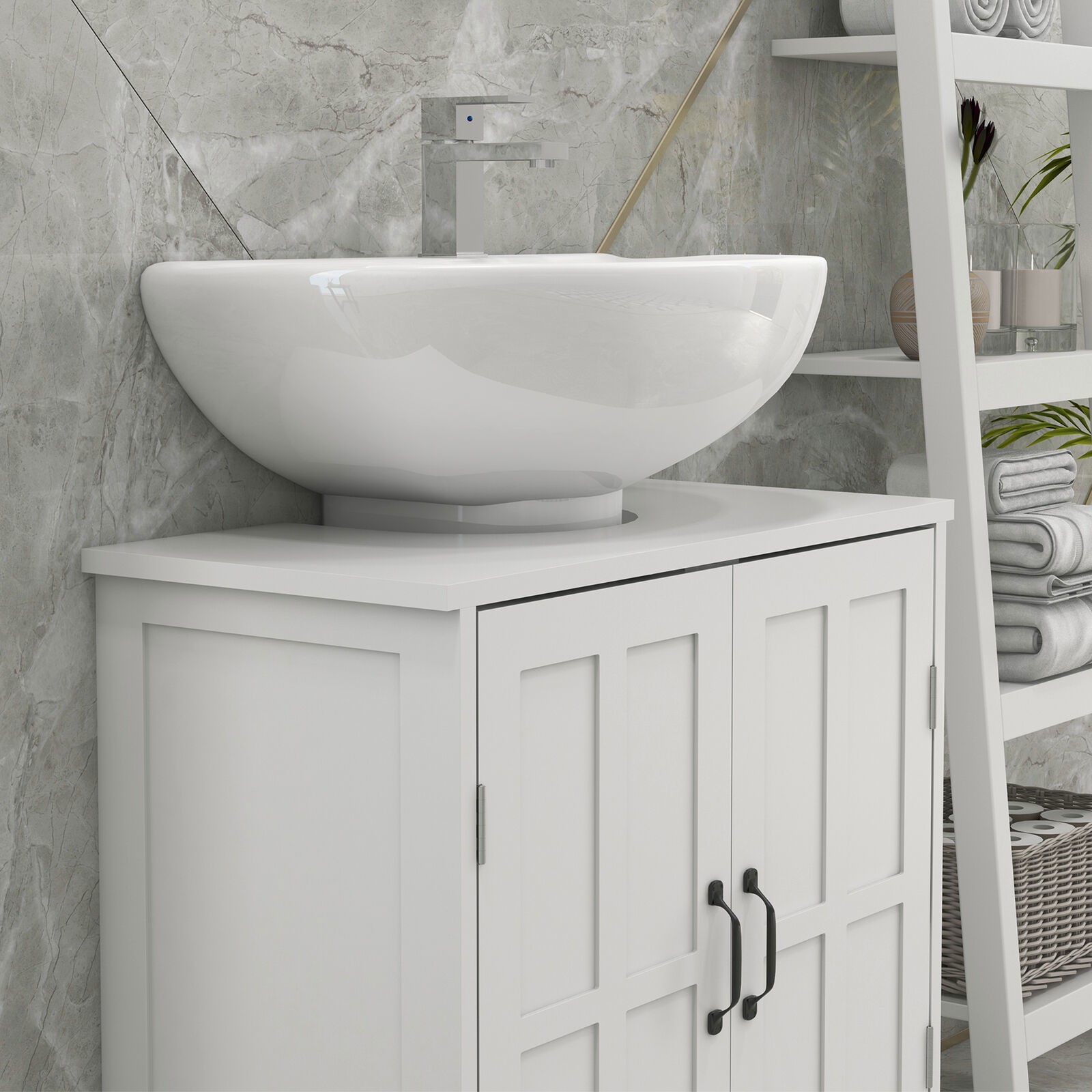 Bathroom Organizer Pedestal Under Sink Storage Cabinet with Adjustable Shelf