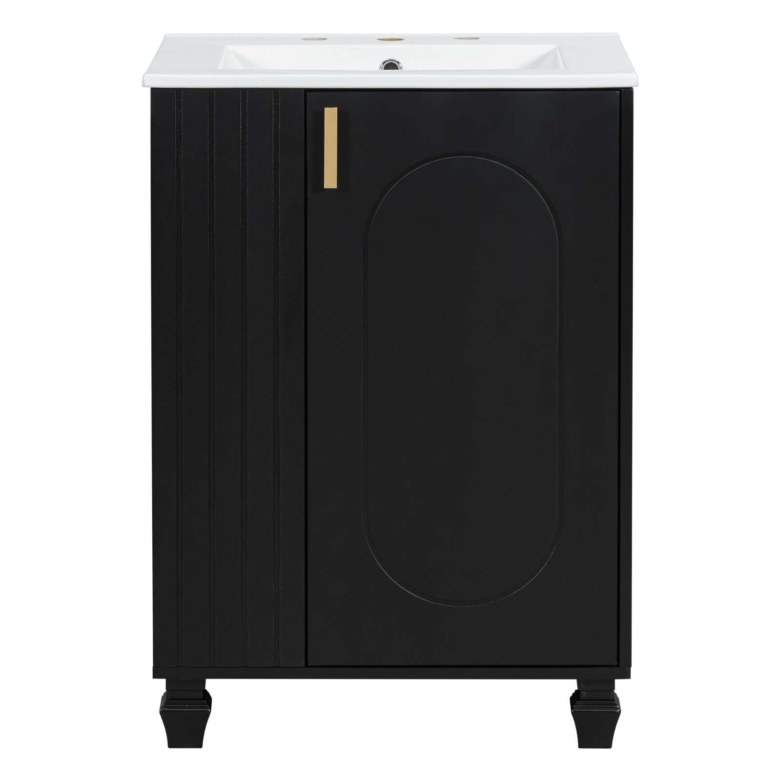 24″ Bathroom Vanity Storage Cabinet w/ Ceramic Sink Door Shelf Solid Wood Frame
