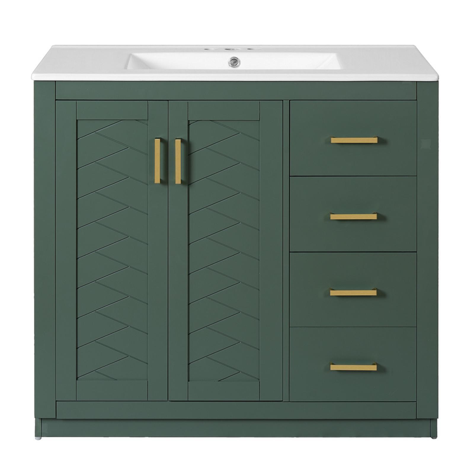 Stylish 36” Solid Wood Bathroom Vanity with Ceramic Undercounter Basin,