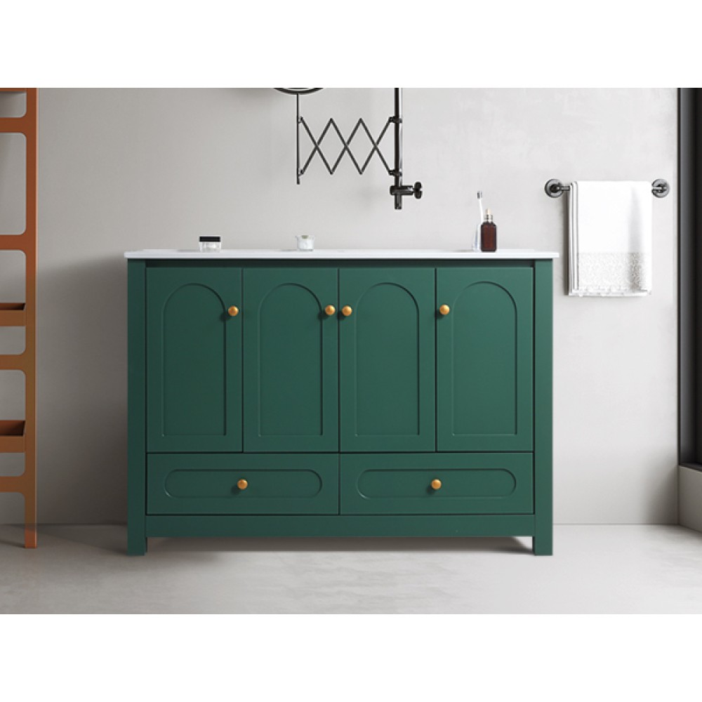 48″ Bathroom Vanity w/ Ceramic Sink – 4 Soft Close Door 2 Drawer Storage Cabinet