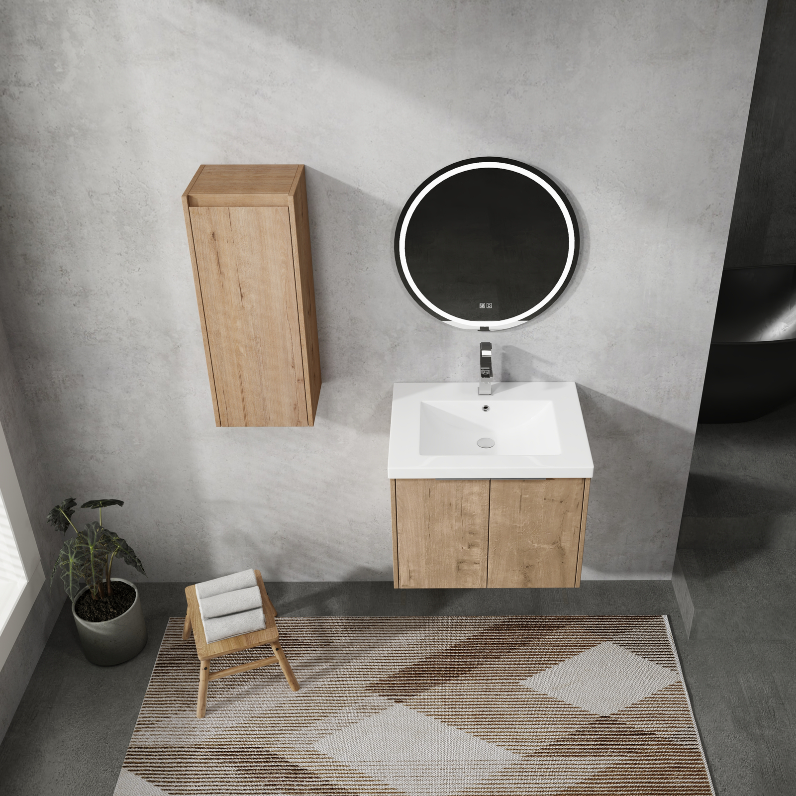 24 Inch Plywood Floating Wall-Mounted Vanity Bathroom with Sink and Side Cabinet