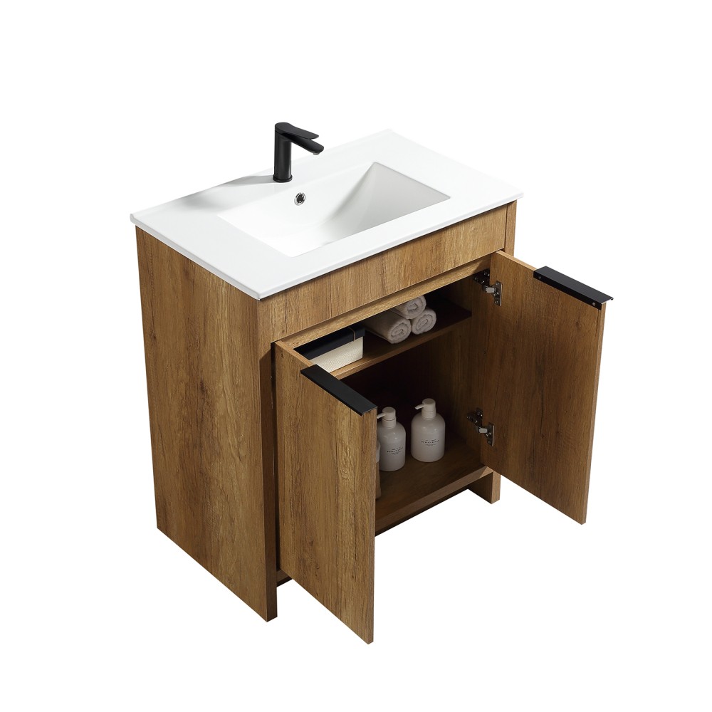 30in Vanity Bathroom with 3D Fluted Design & Integrated Sink, Free Ship