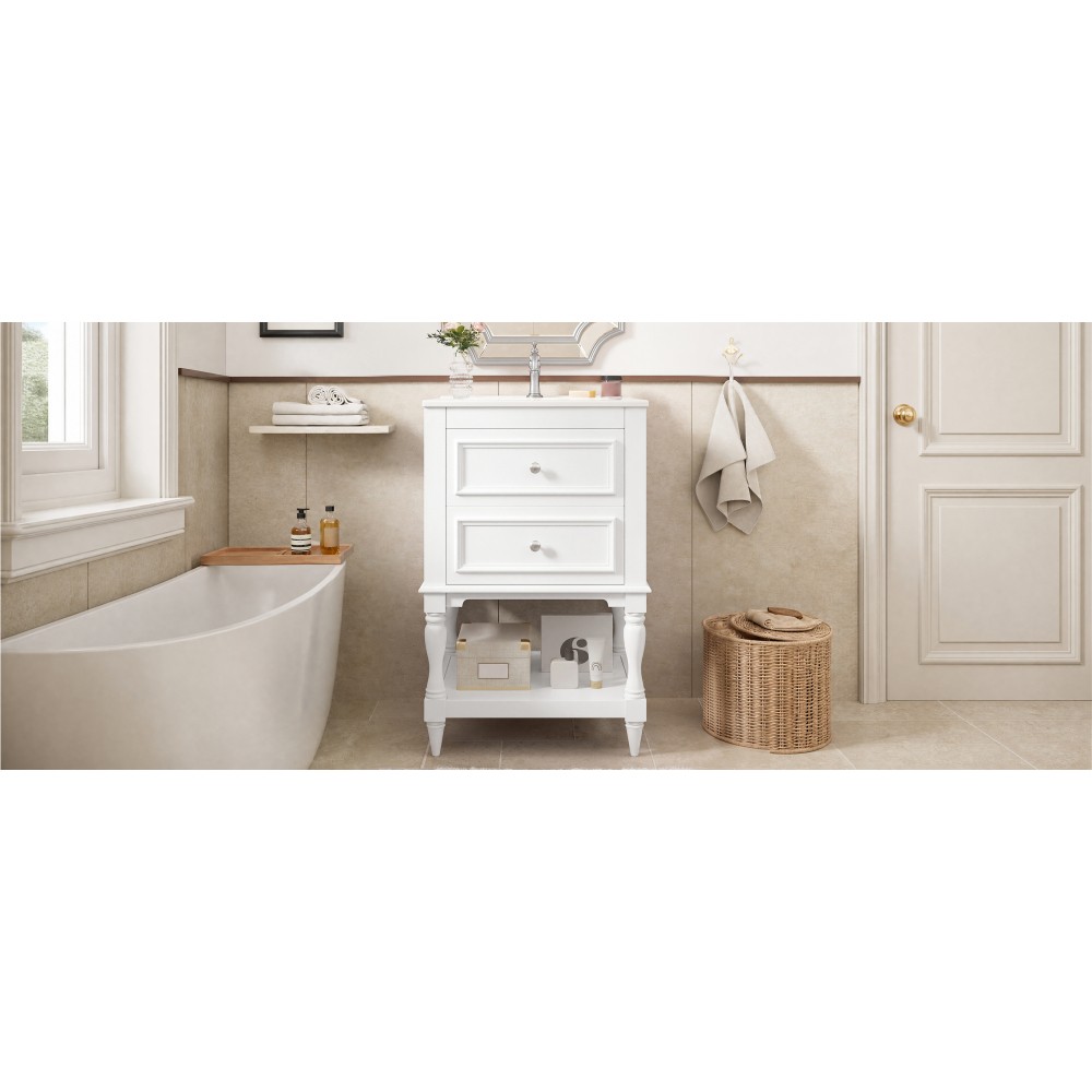 20” Retro Design Bathroom Vanity with Ceramic Sink, Open Shelf , 2 Drawers