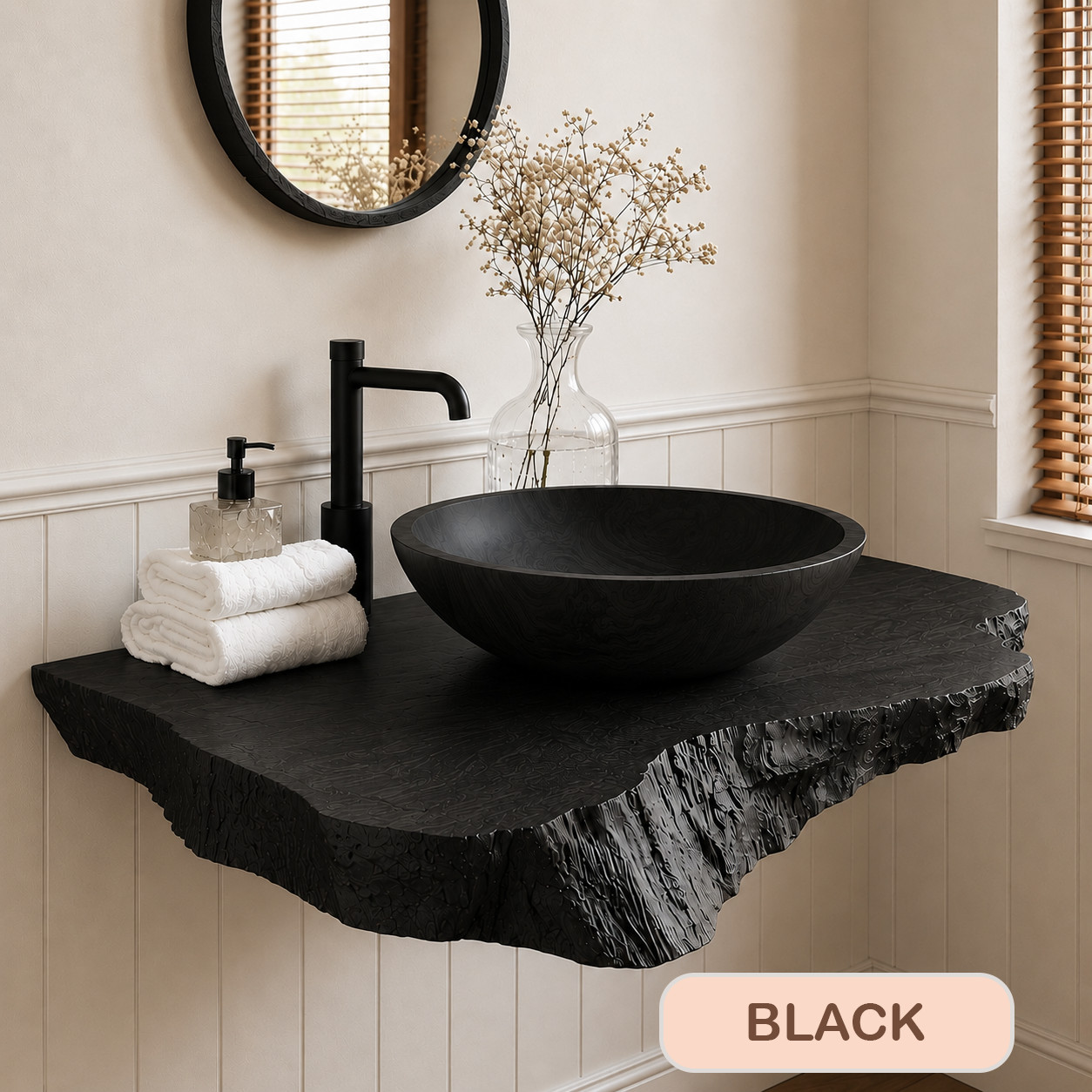 Modern Rustic Solid Wood Vanity – Natural Live Edge Bathroom Sink Console