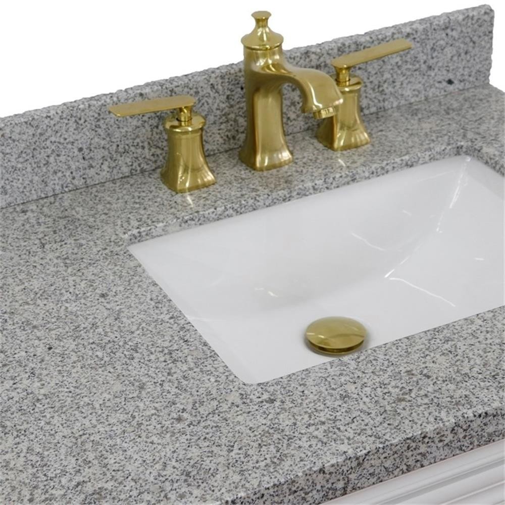 37 in. Single Wooden Vanity White Gray Granite Rectangle Right Door.Right Sink