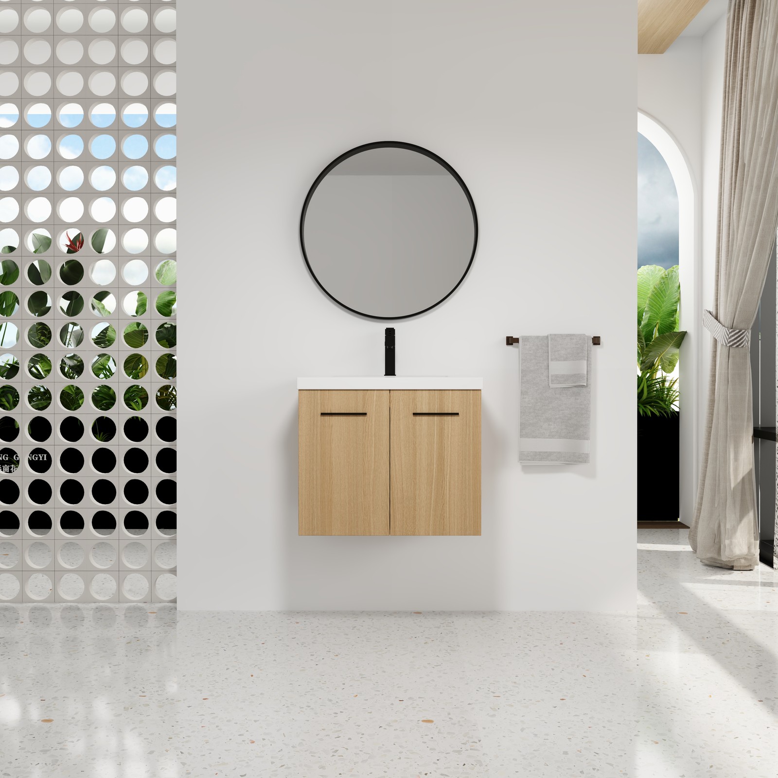 24″ Floating Bathroom Vanity with Sink, Light Oak Cabinet, Wall Mounted