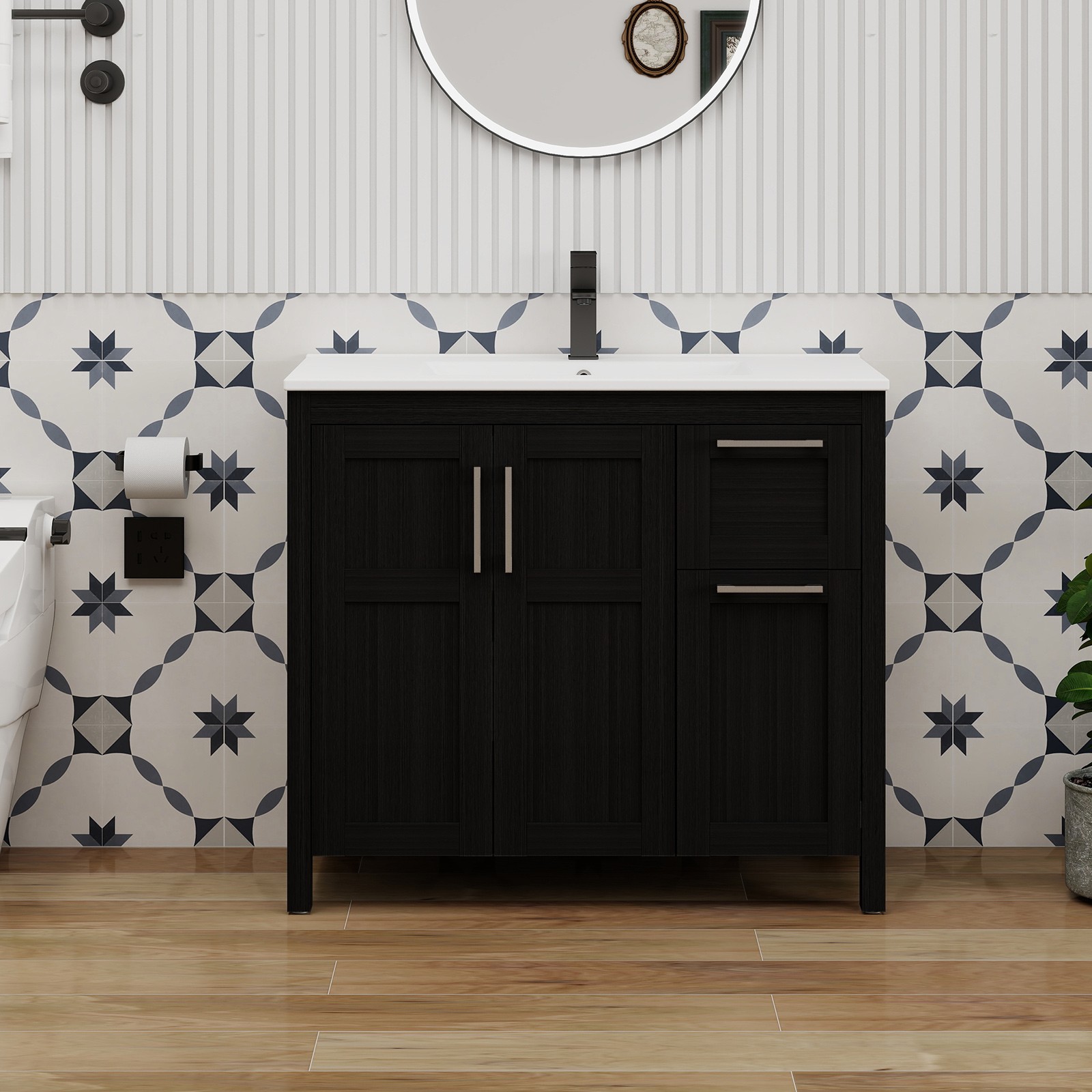 24/30/36″ 2-Door 2-Drawer Bathroom Vanity: Soft-Close Cabinet with Ceramic Sink