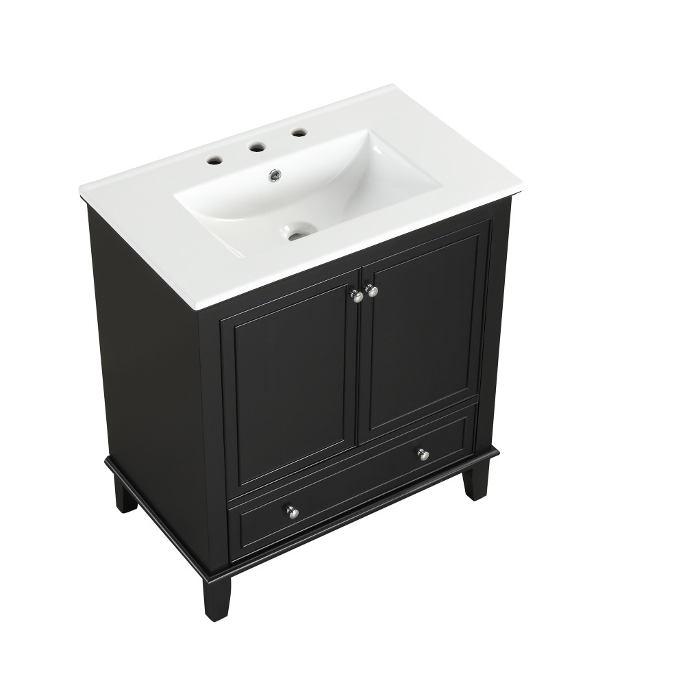 30 Inch Black Bathroom Vanity with Sink Combo Solid Wood MDF Bathroom Cabinet