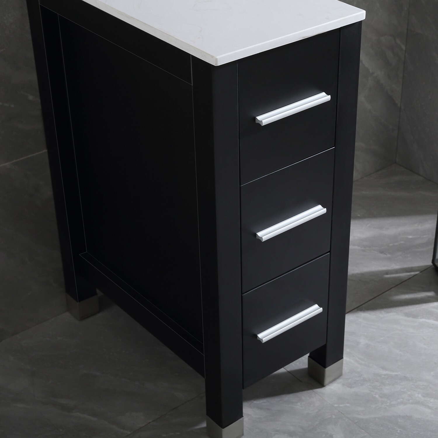 11.8 inch Wood Drawer Cabinet Engineered Stone Countertop Black
