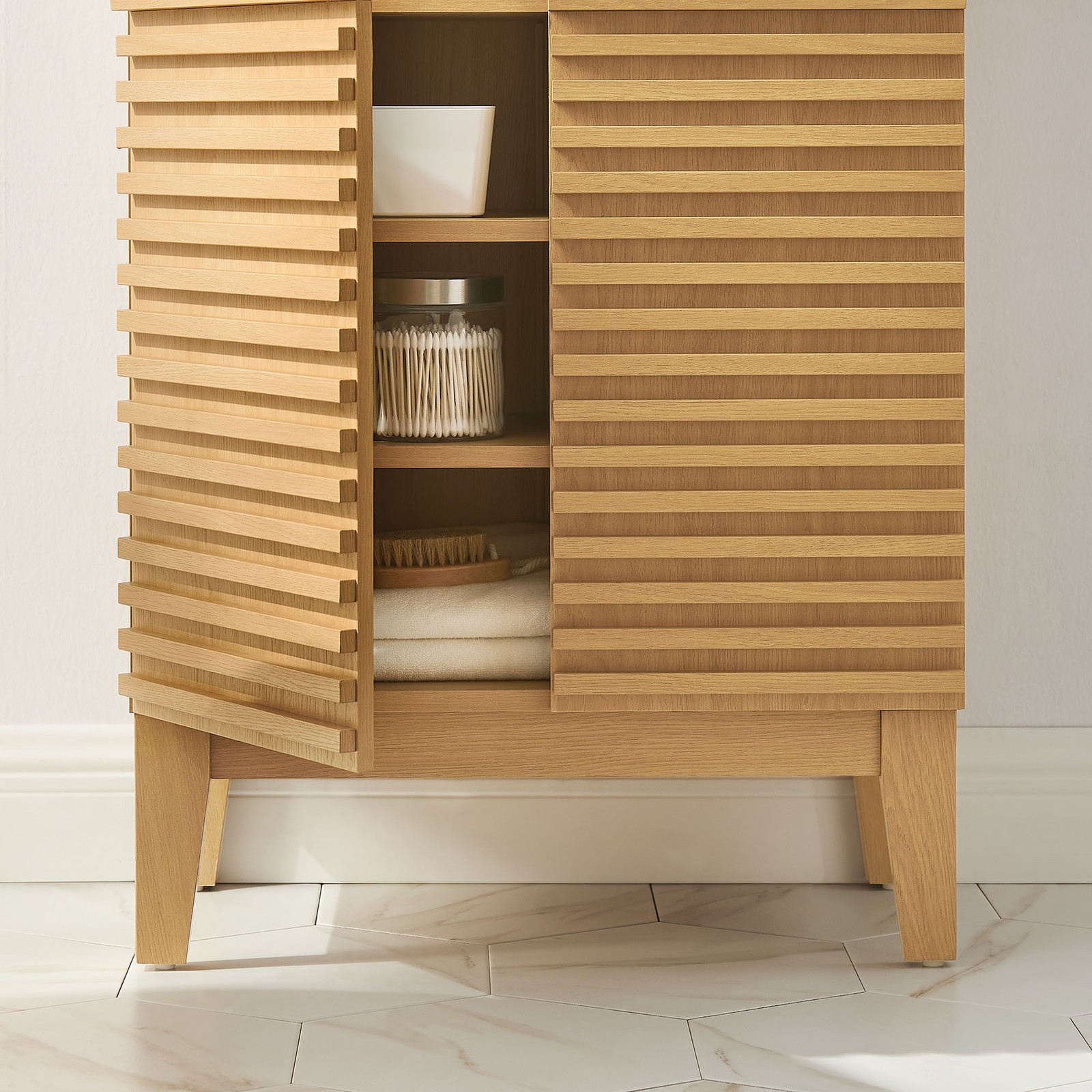 Render Freestanding Bathroom Storage Cabinet in Oak