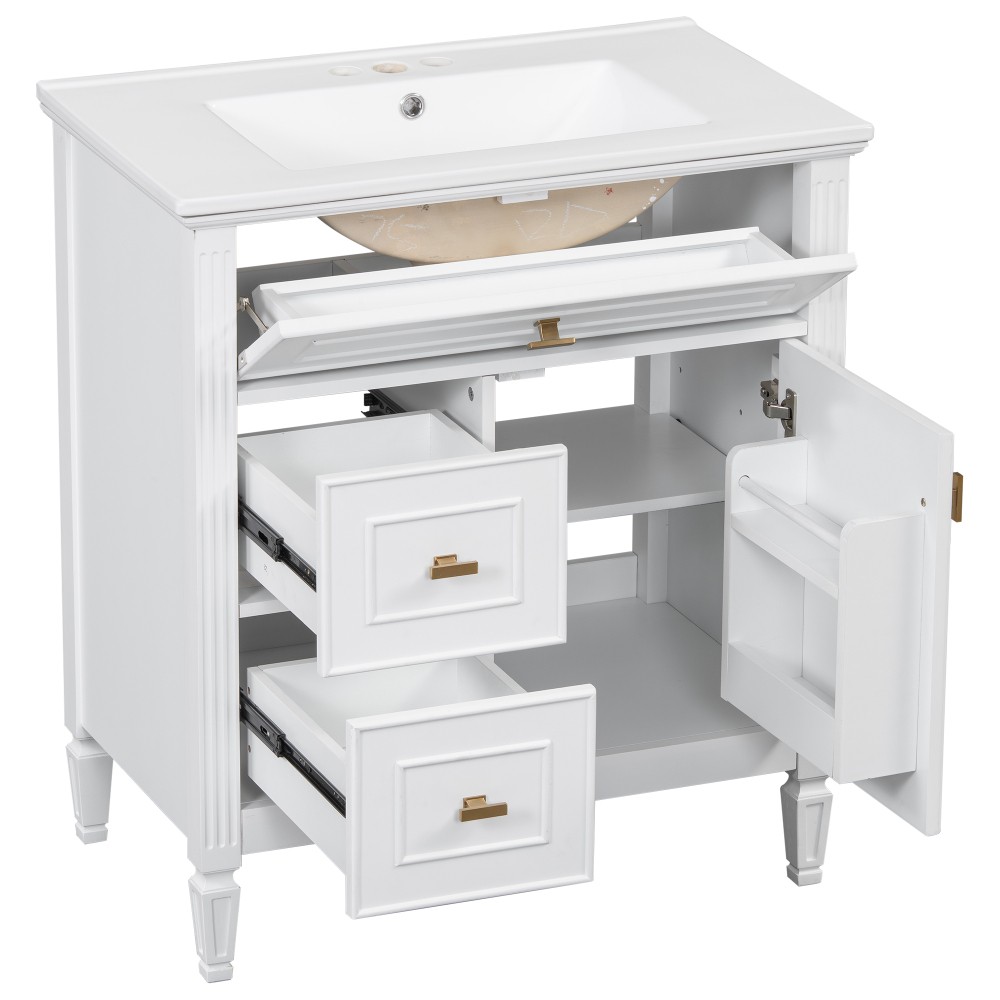 30 Inch Blue Gray Bathroom Vanity Solid Wood Frame MDF Pine Cabinet
