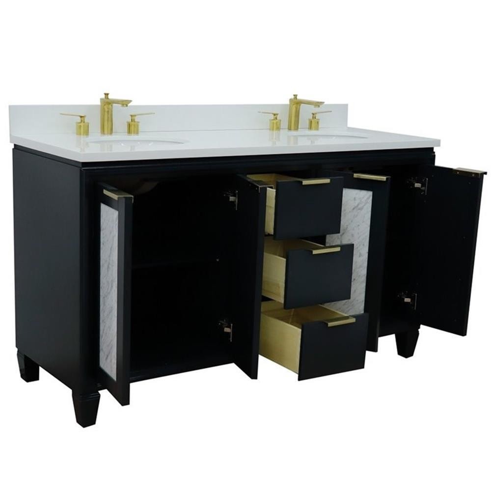 Trento 61″ Double Oval Sink Vanity in Dark Gray/White Quartz Stone