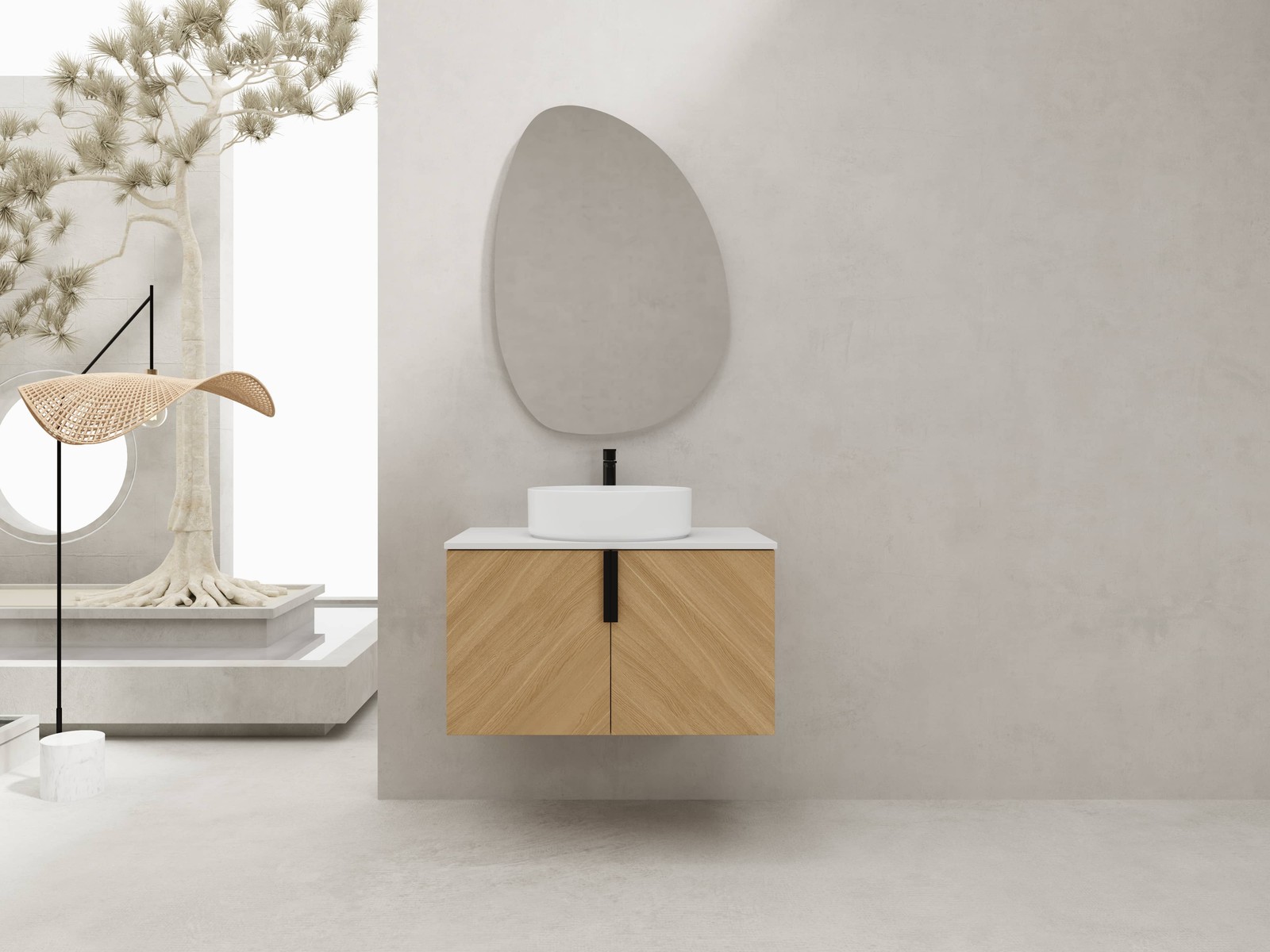 Bathroom Vanity w/Ceramic Sink, Wall-Mounted Storage Cabinet w/Soft Close Door