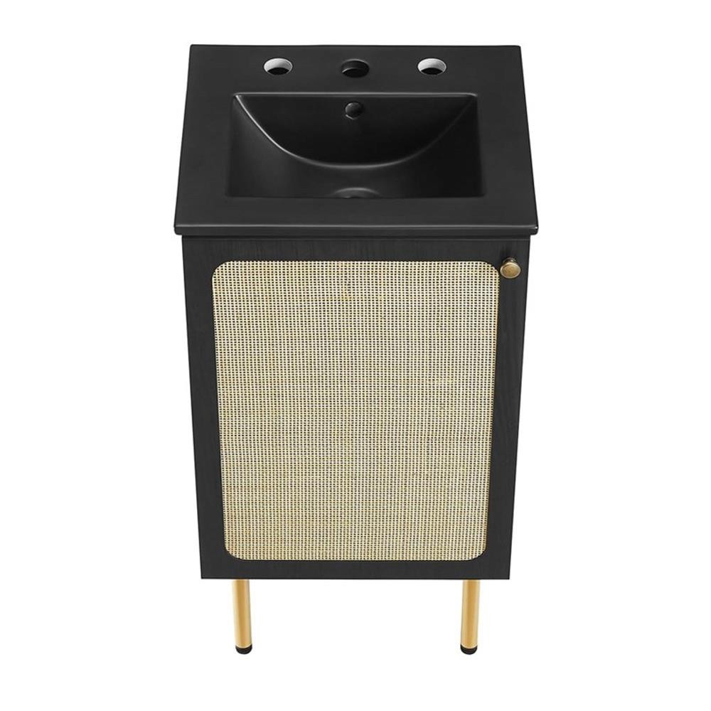 Modway Chaucer 18″ Wood & Rattan Bathroom Vanity with Adjustable Shelf in Black