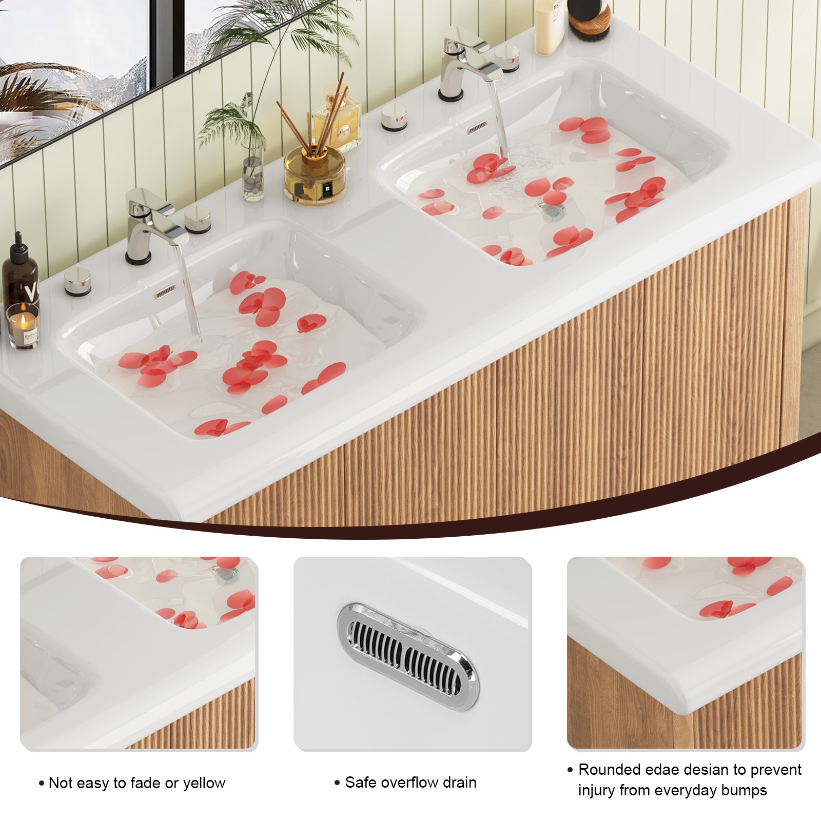 47.3″ Double Sink Bathroom Vanity Wood Grain Modern 2 Basin Storage Cabinet