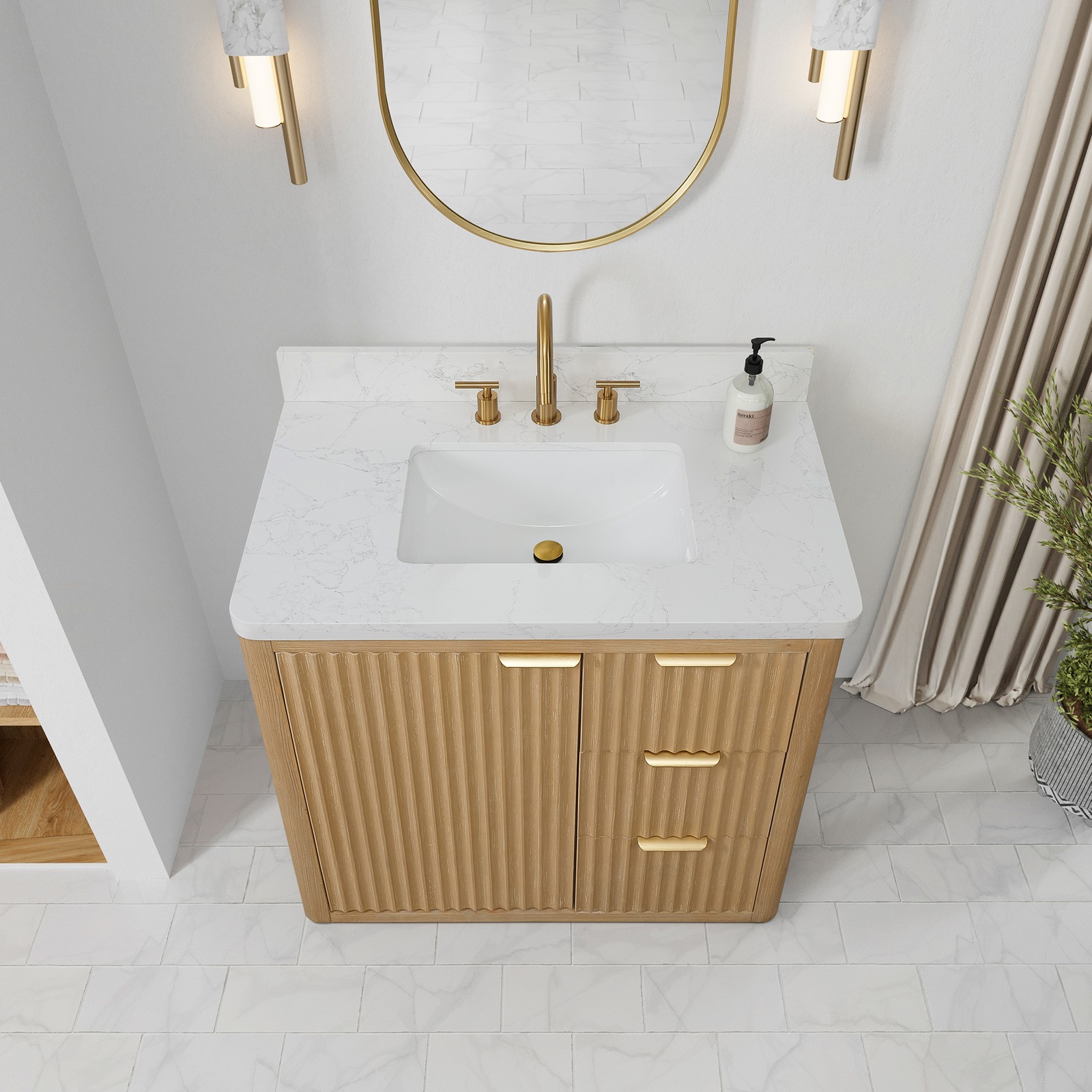 Cadiz 36″ Single Bathroom Vanity in Washed Ash Grey w/Lightning White Composite