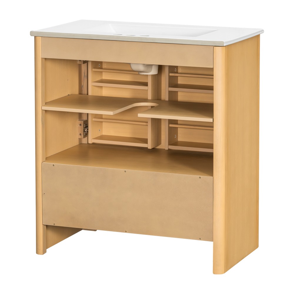 30″ Softened Modern Bathroom Vanity with Ceramic Sink, Natural Wood Grain