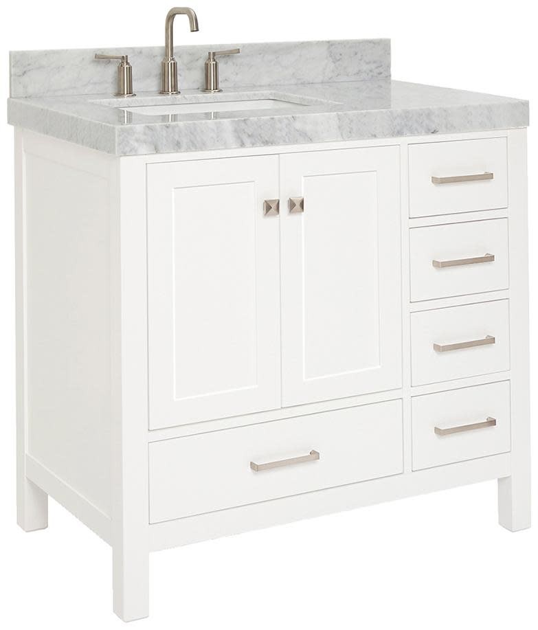 Ariel A036SLCW5RVO Cambridge 36″ – White / Italian Carrara Marble Top / Brushed