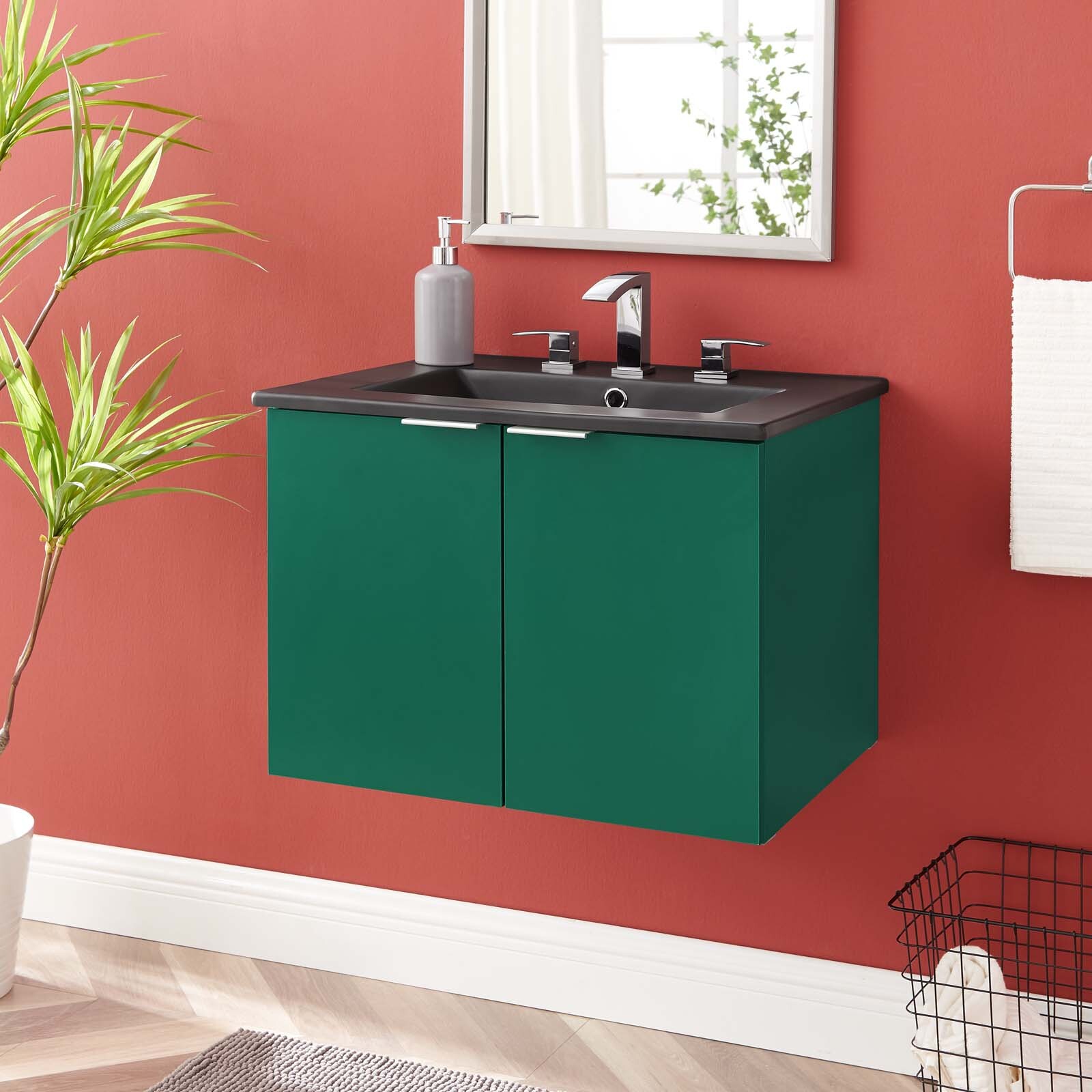Modway Maybelle 24″ Wall-Mount Bathroom Vanity In Green Black