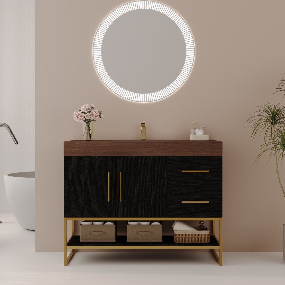 36″ Free-Standing Bathroom Vanity w/Seamless Ceramic Sink & Sintered Stone Top