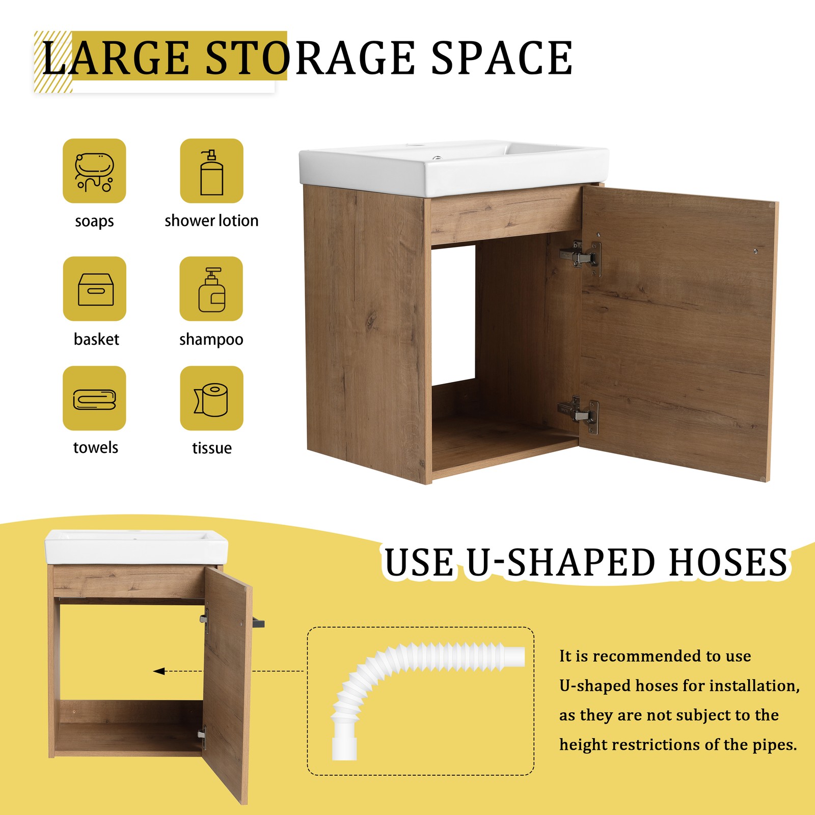 18″Floating Bathroom Vanity Wall-Mounted Ceramic Sink Door For Small Space White