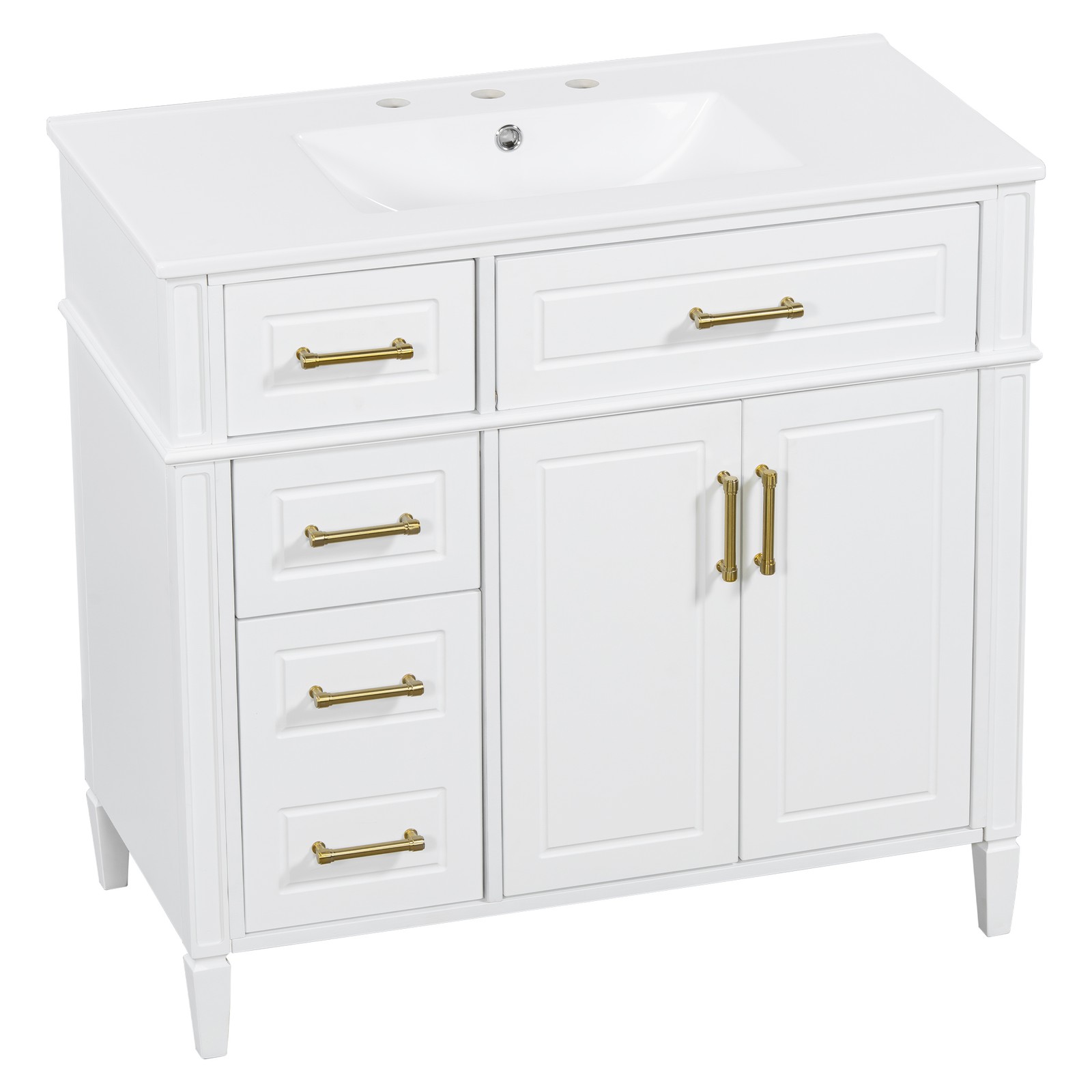 Bathroom Vanity w/Ceramic Sink,Wood Storage Cabinet w/Drawers &Adjustable Shelf