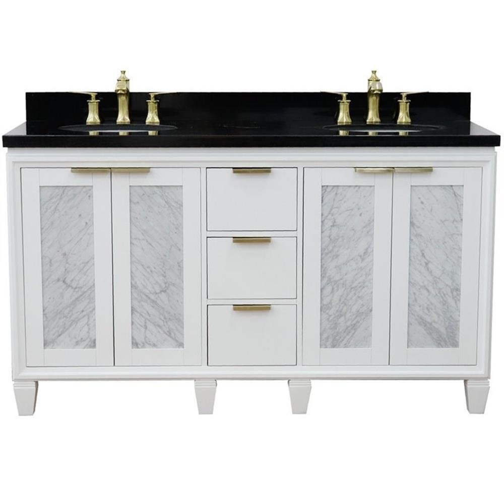 Trento 61″ Double Oval Sink Solid Wood Vanity in White/Black Galaxy