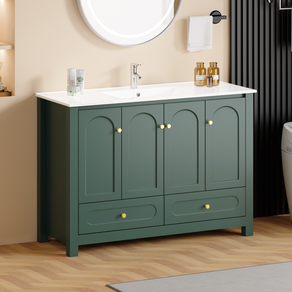 48″ Bathroom Vanity w/Sink,Freestanding Vanity Storage Cabinet,2 Drawers,4 Doors