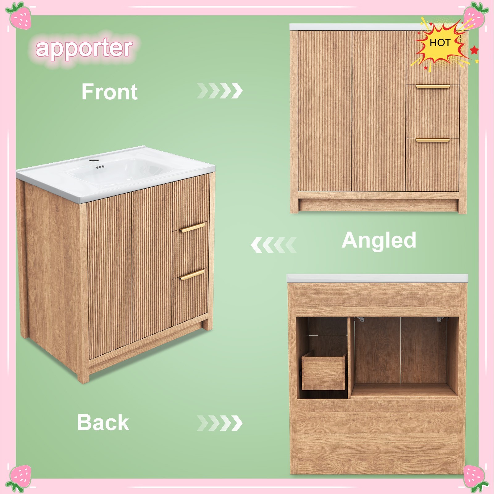 31.5″ Wooden Bathroom Vanity Cabinet with Ceramic Sink Single-Bowl + Drawers USA