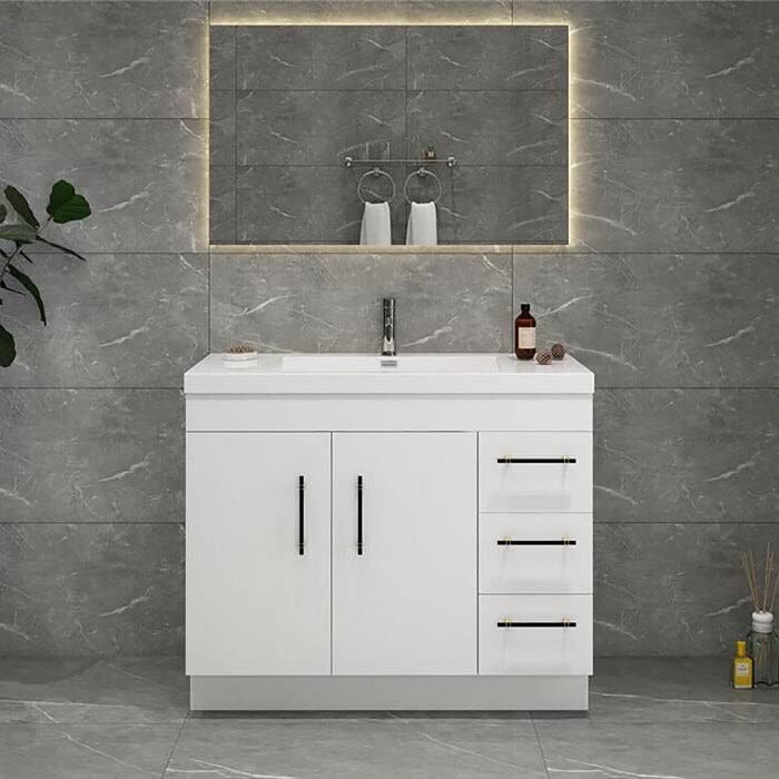 42″ Bathroom Vanity Cabinet with Acrylic Sink, Aluminum Alloy Frame, Drawers