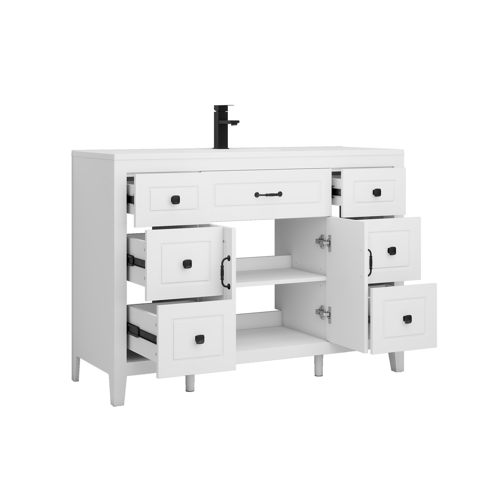 48″Bathroom Vanity with Sink Soft Close 2 Doors and 6 Drawers Freestanding White