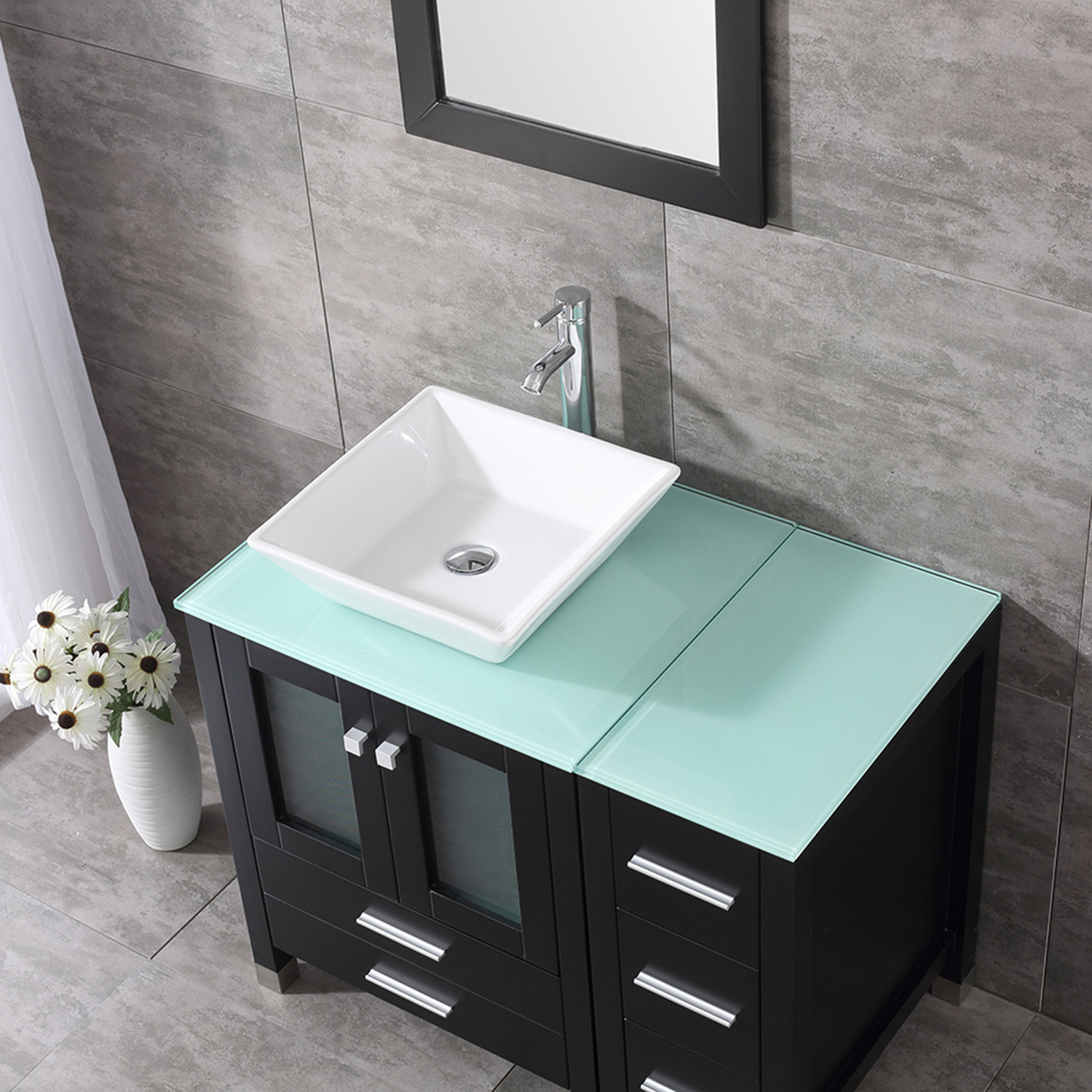 36″ Bathroom Vanity w/Sink Combo Cabinet Undermount Ceramic Vessel Sink w/Mirror