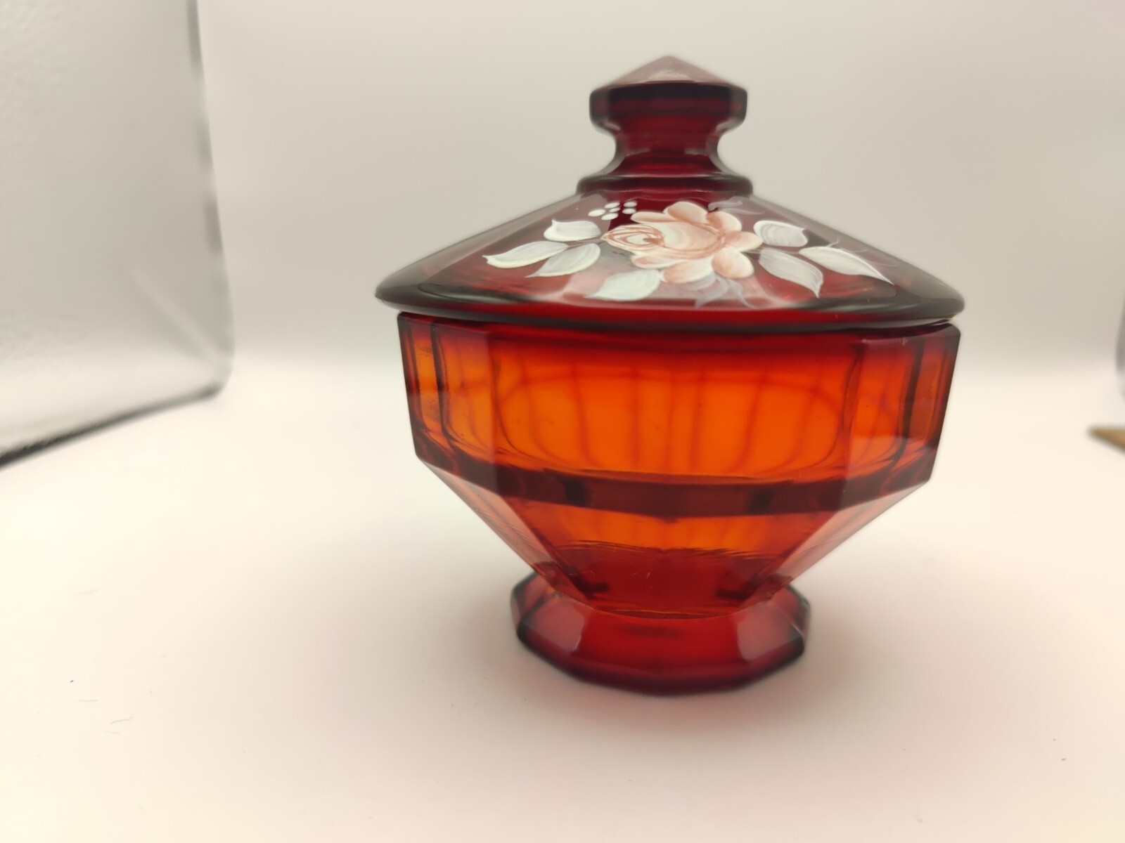 Westmoreland Round Lidded Hand-painted Red Glass Dish 1979