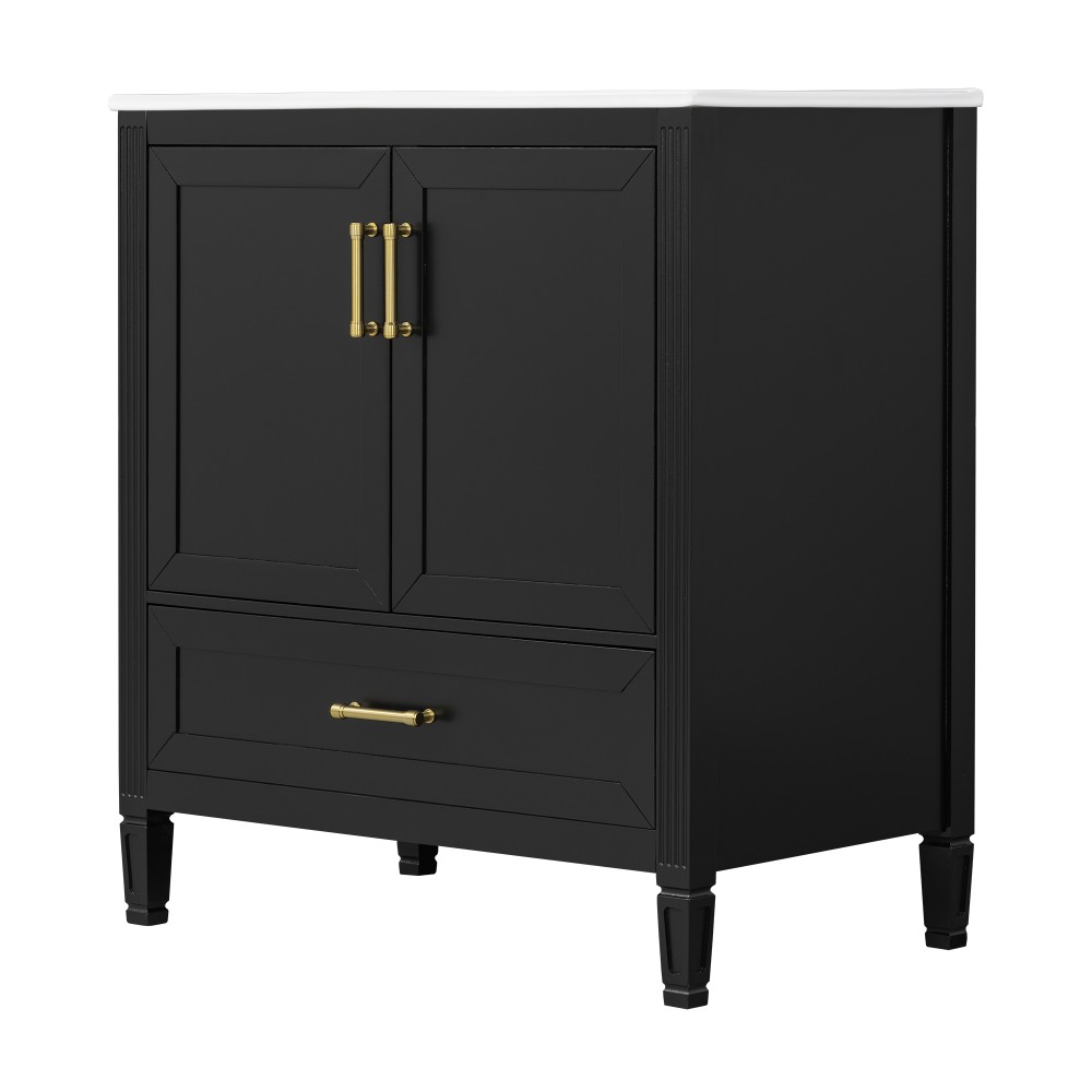 30 Inch Fluted Black Bathroom Vanity with Ceramic Sink Soft-Close Doors Drawer