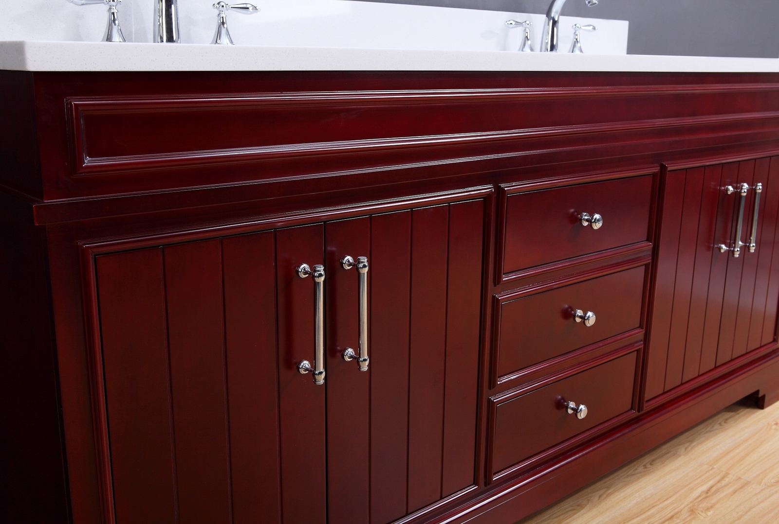 72″ Transitional Bathroom Vanity Set – White Quartz Top – Cherry Finish – Marina