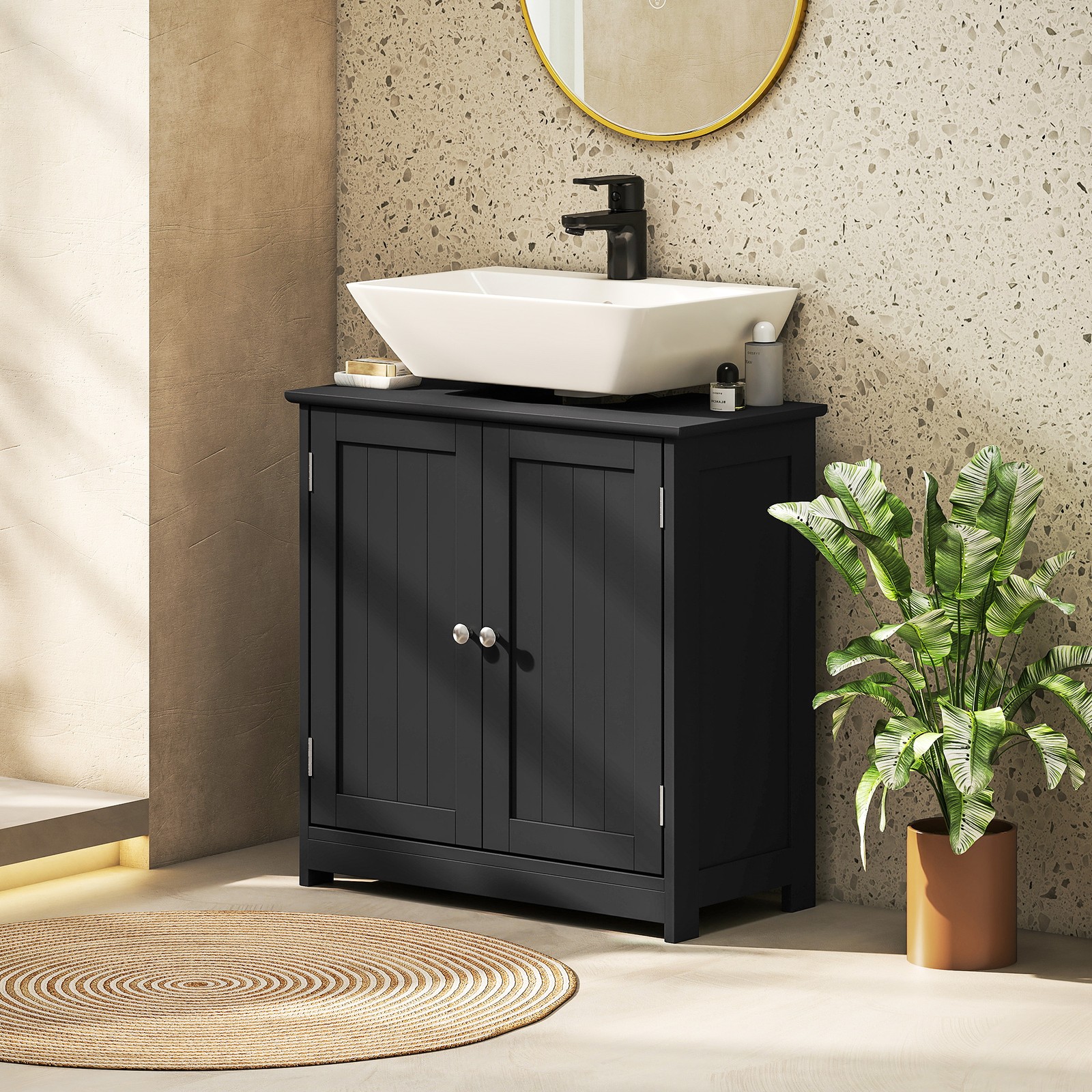 Pedestal Sink Storage Cabinet, Sink Bathroom Cabinet, Black