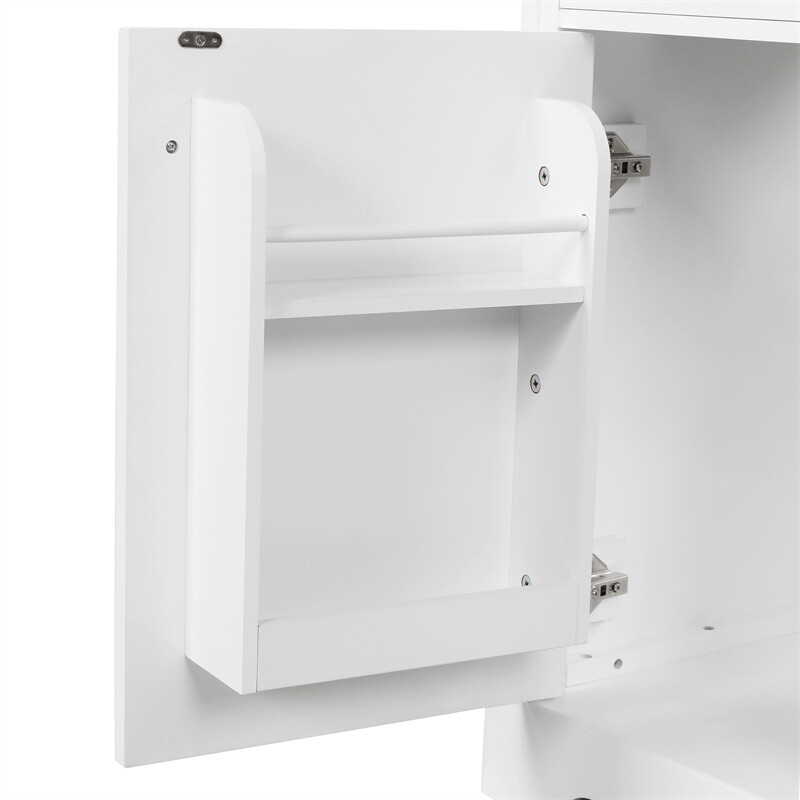 30″ White Bathroom Vanity with Ceramic Sink Set Storage Cabinet w/Door & Drawers