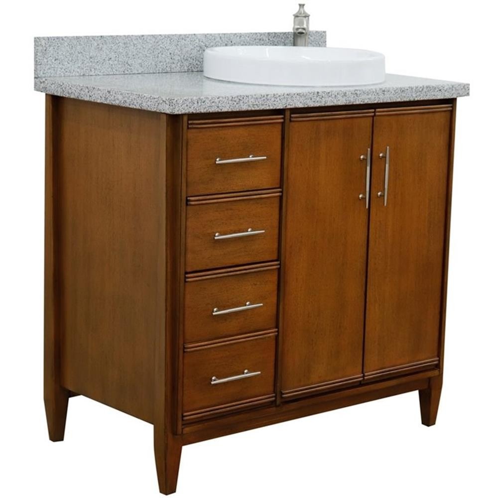 MCM 37″ Single Solid Wood Vanity with Right Round Sink in Walnut/Gray