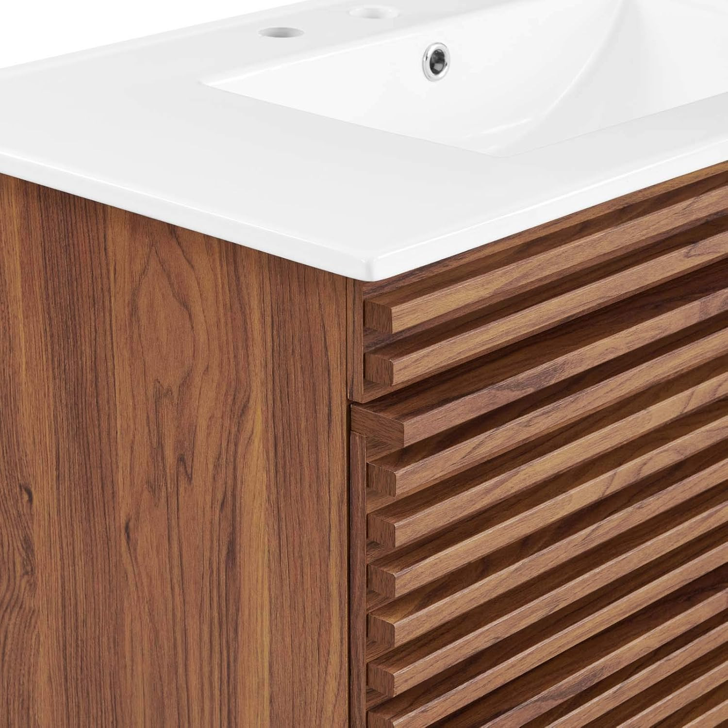 Elegant 36″ Walnut & White Wall-Mount Bathroom Vanity for Modern Spaces
