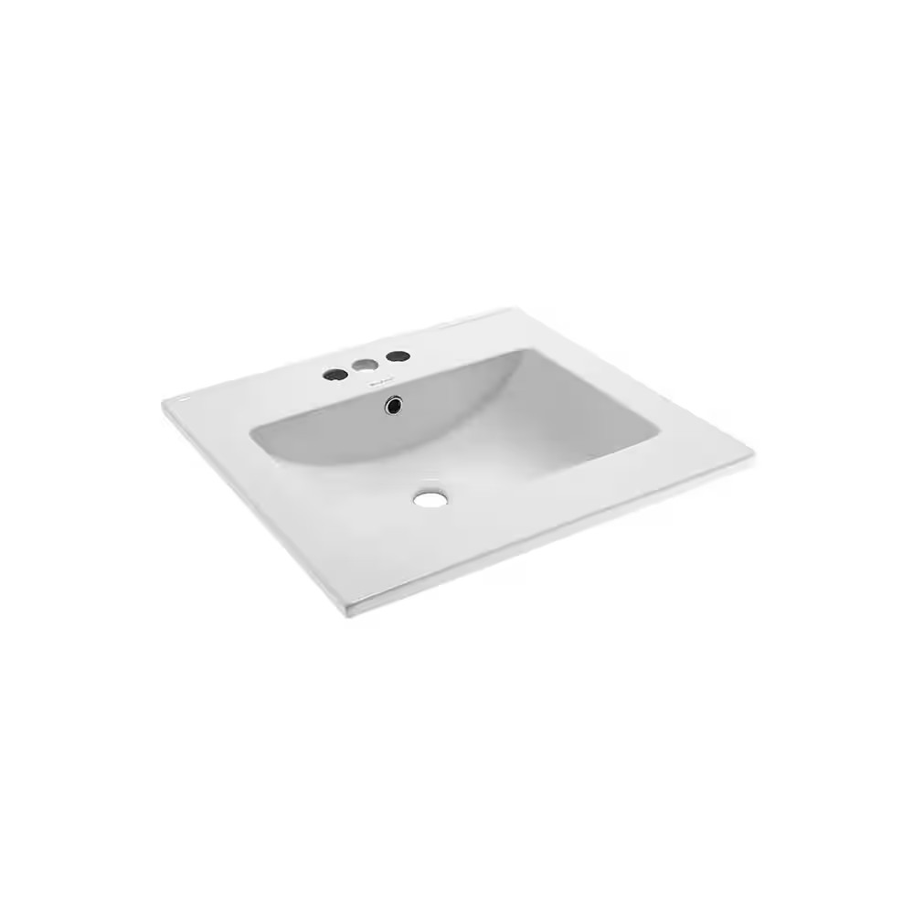24 In. Ceramic Vanity Top with 3-Faucet Holes with White Basin