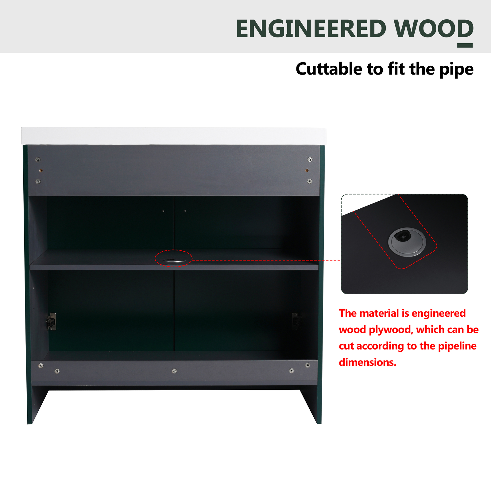 36inch Plywood Freestanding Bathroom Vanity Cabinet Dark Green Resin Sink Basin